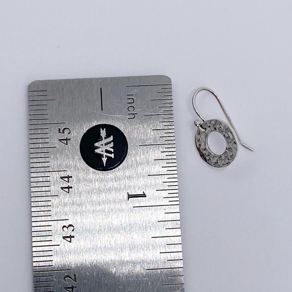 Sterling Silver 925 Hammered Circle Dainty Dangle Earrings - Picture 6 of 7